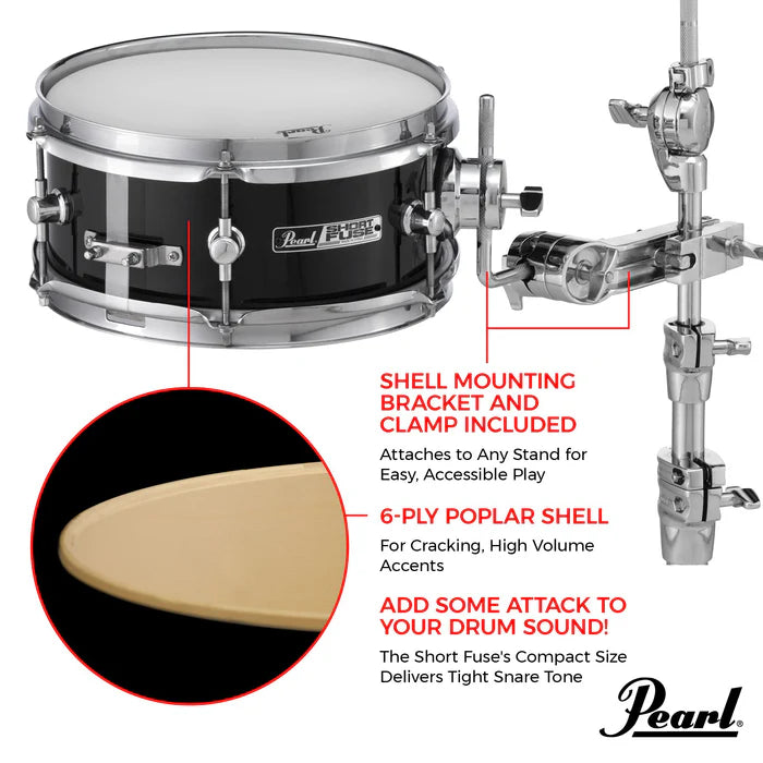 Pearl Short Fuse 10"x4.5" Snare w/Mount & Clamp Jet Black
