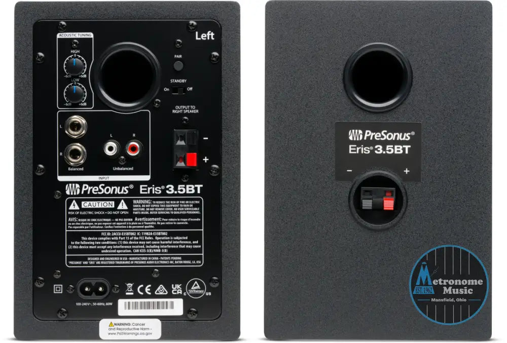 PreSonus Eris 3.5BT Powered Bluetooth Studio Monitors Pair - Metronome Music Inc.