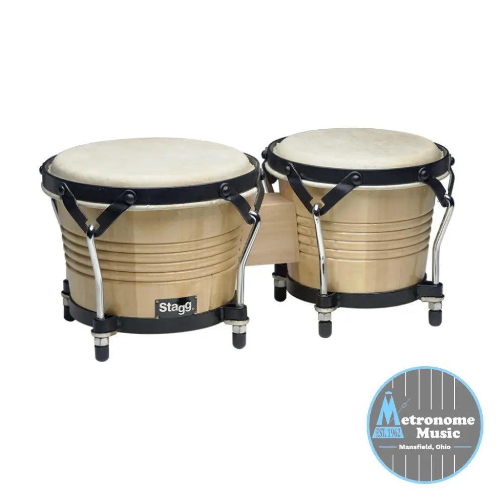Stagg 7.5" and 6.5" Latin Wood Bongos- Natural - Metronome Music Inc.