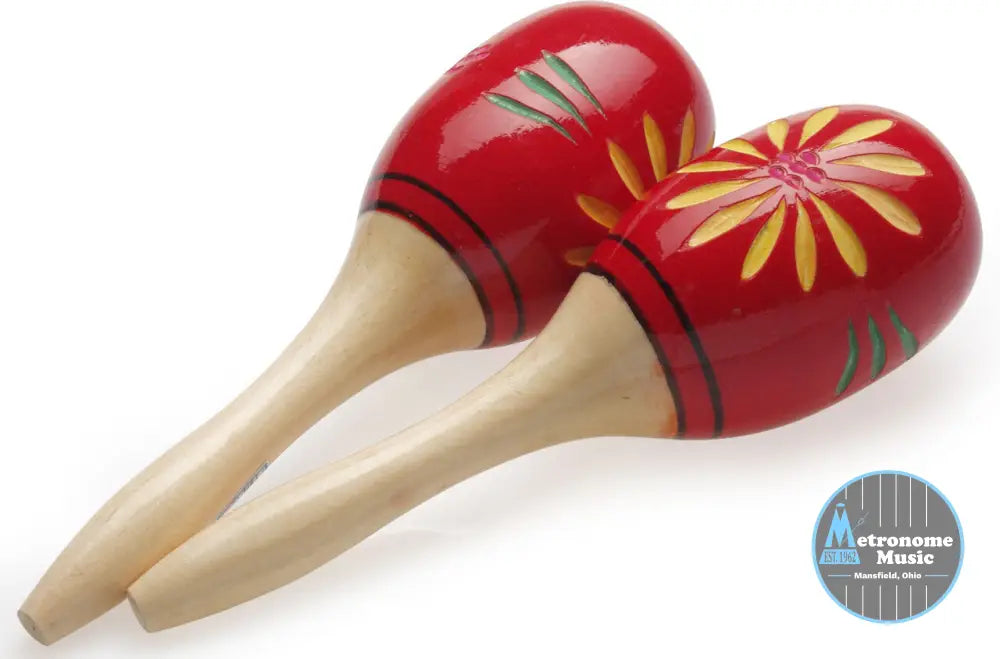 Stagg Oval Wooden Maracas, Red Flower, 26 cm - Metronome Music Inc.