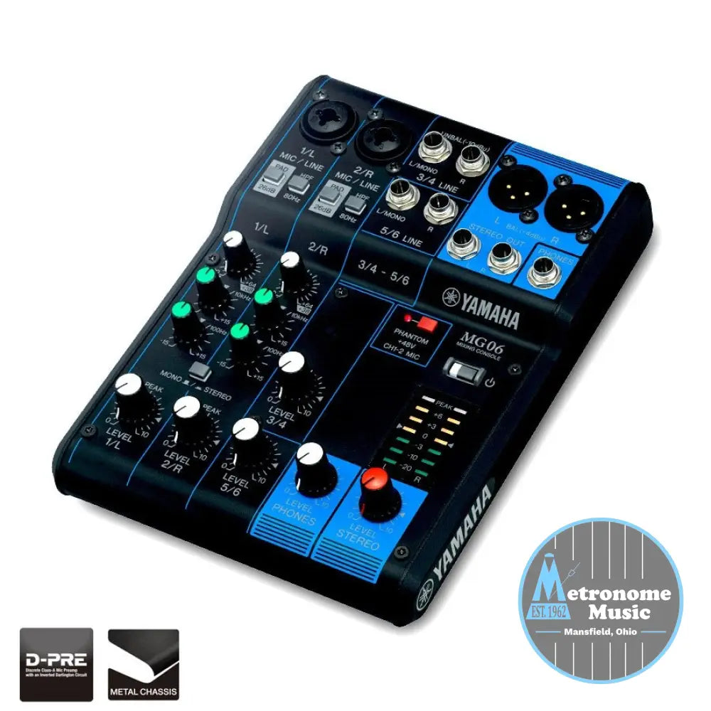 Yamaha 6-Channel Analog Mixer MG06 - Metronome Music Inc.