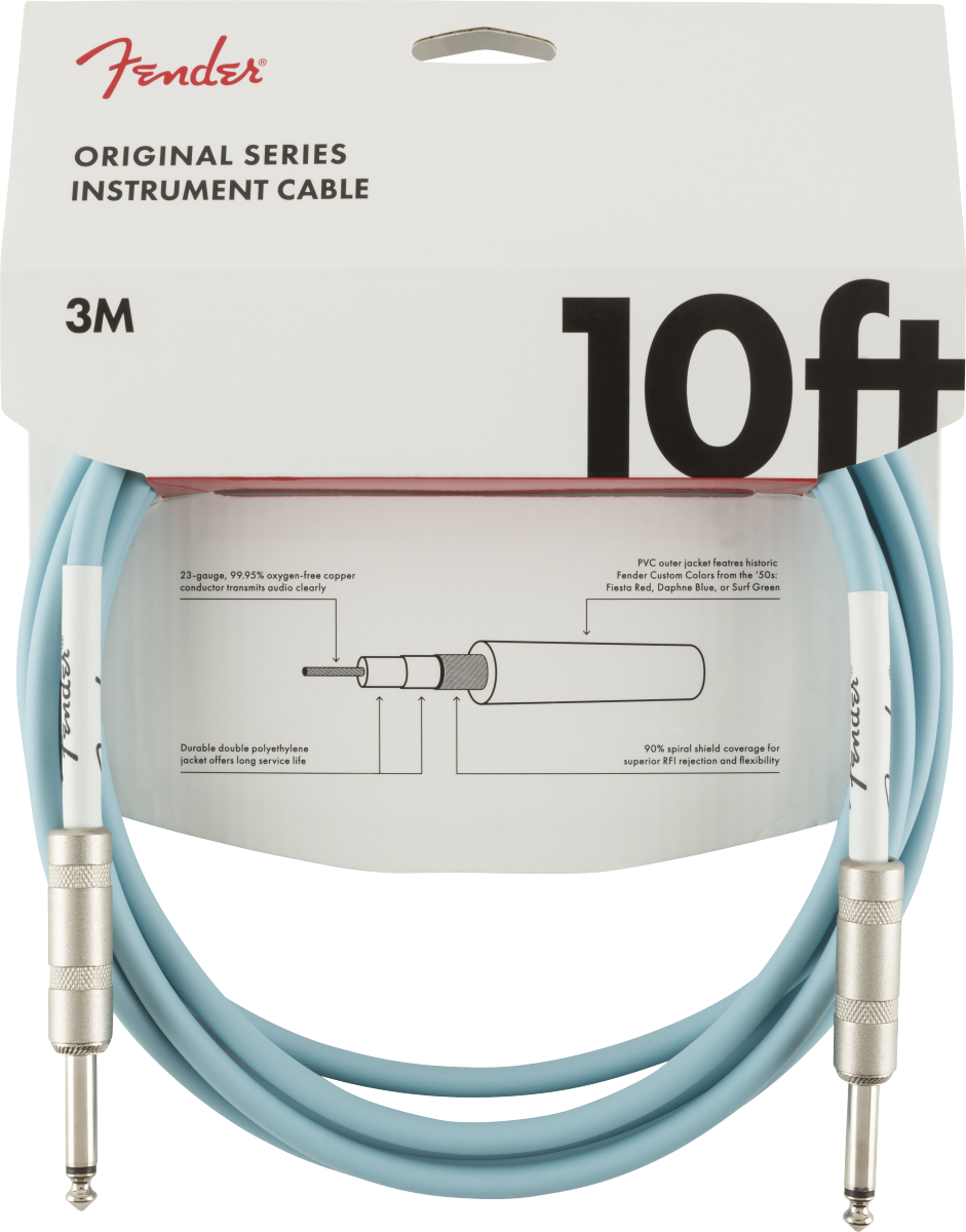 Fender Original Series Instrument Cable, Daphne Blue- 10ft - Metronome Music Inc.