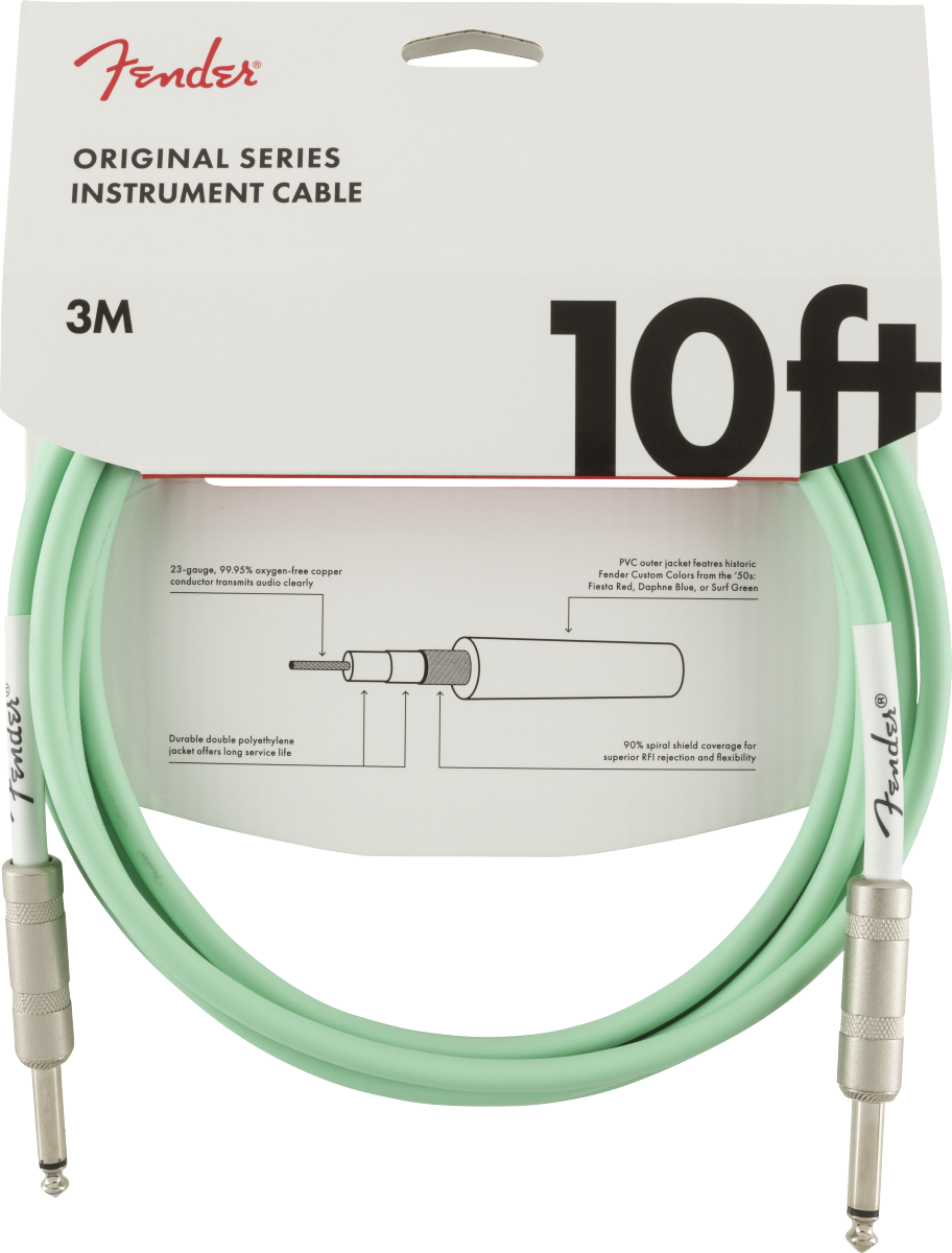 Fender Original Series Instrument Cable, Surf Green- 10ft - Metronome Music Inc.