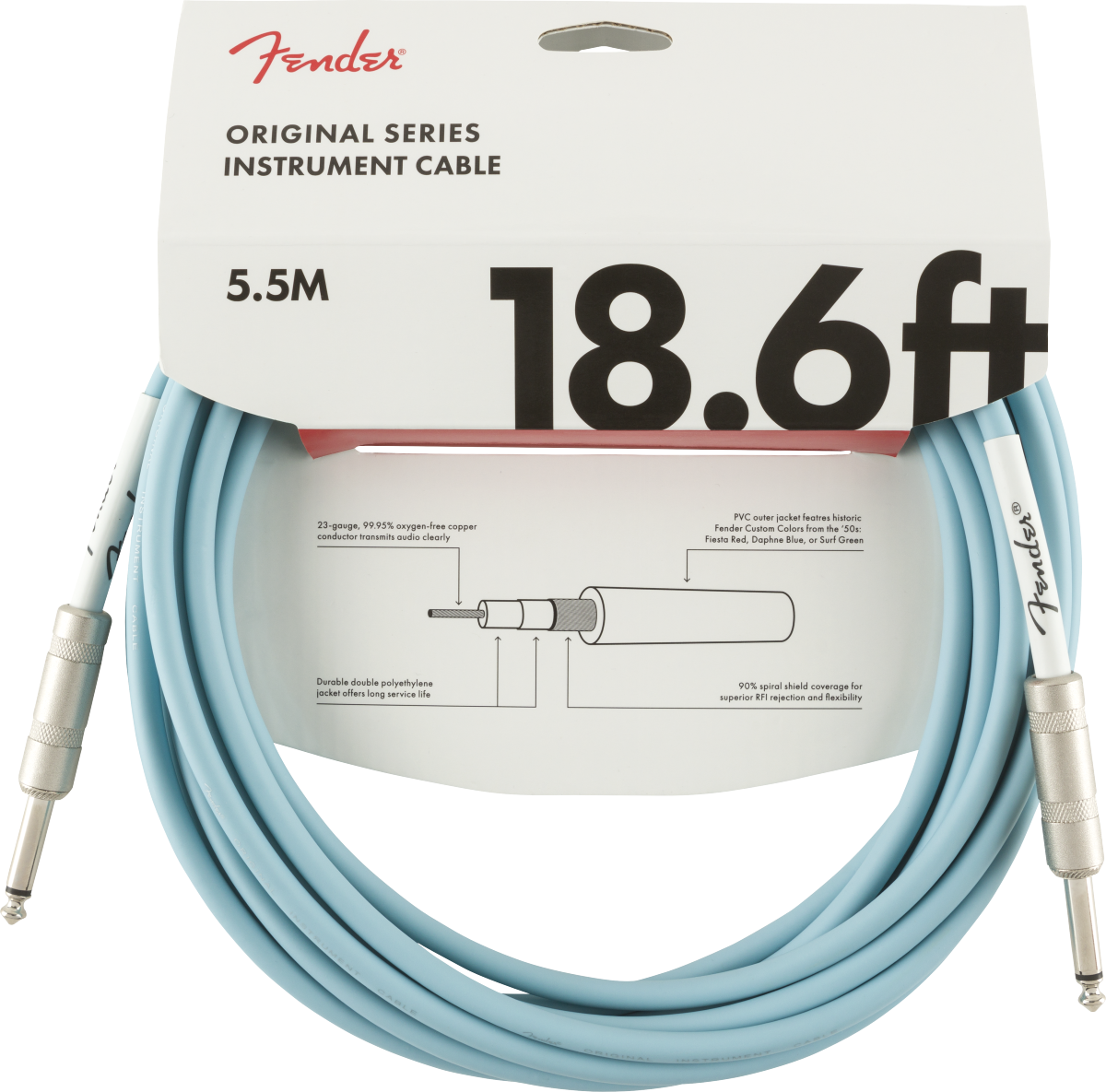 Fender Original Series Instrument Cable, Daphne Blue- 18.6ft - Metronome Music Inc.