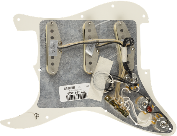 Fender Pre-Wired Strat Pickguard, Custom Shop Custom '69 SSS, Parchment 11 Hole PG - Metronome Music Inc.