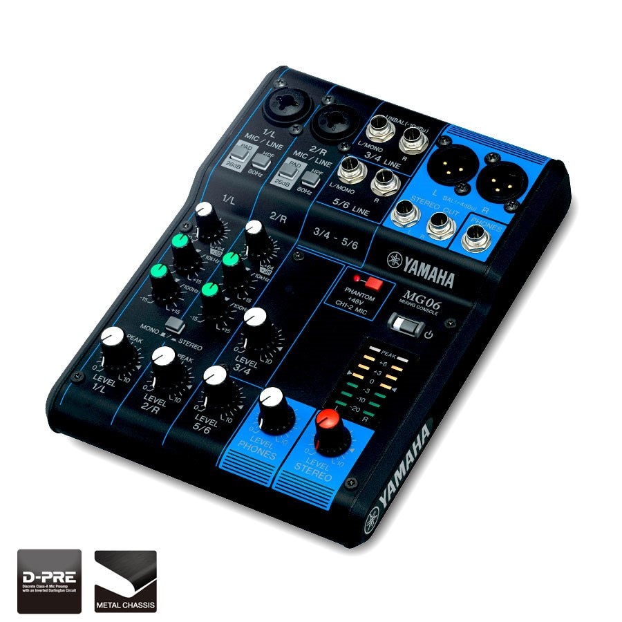 Yamaha 6-Channel Analog Mixer MG06 - Metronome Music Inc.